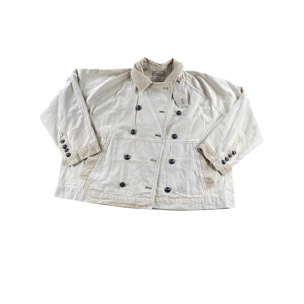 We The Free Free People Canvas Double Breasted Corduroy Trim Jacket Tan Medium